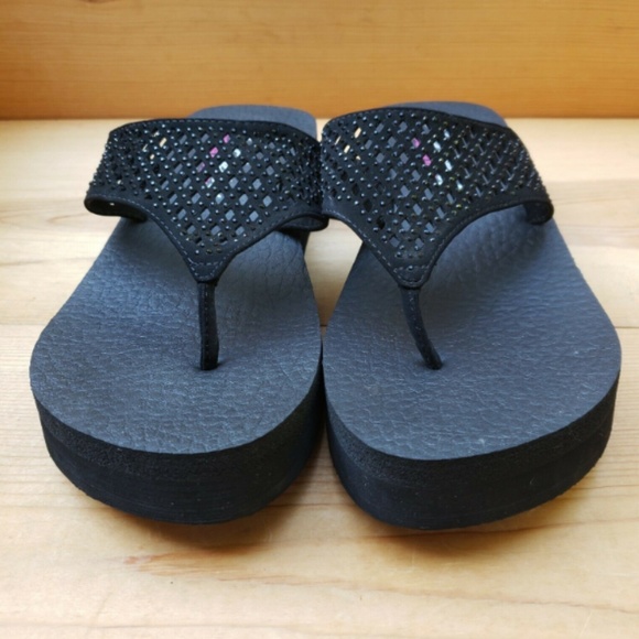 Skechers 9 Yoga Foam Flip Flop Wedge Rhinestone - Picture 4 of 7